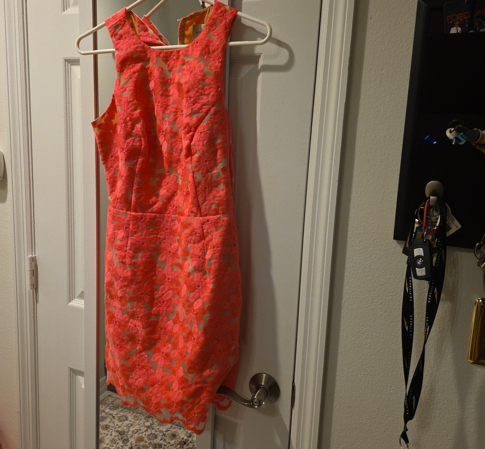 Sleeveless Backless Floral Sheath Dress in Coral Pink